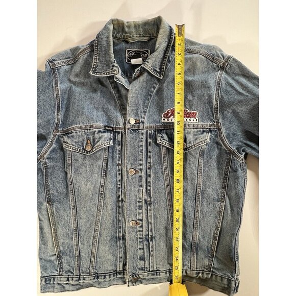Vintage Indian Motorcycle oversized biker denim jacket embroidered sz L patches - Picture 9 of 16
